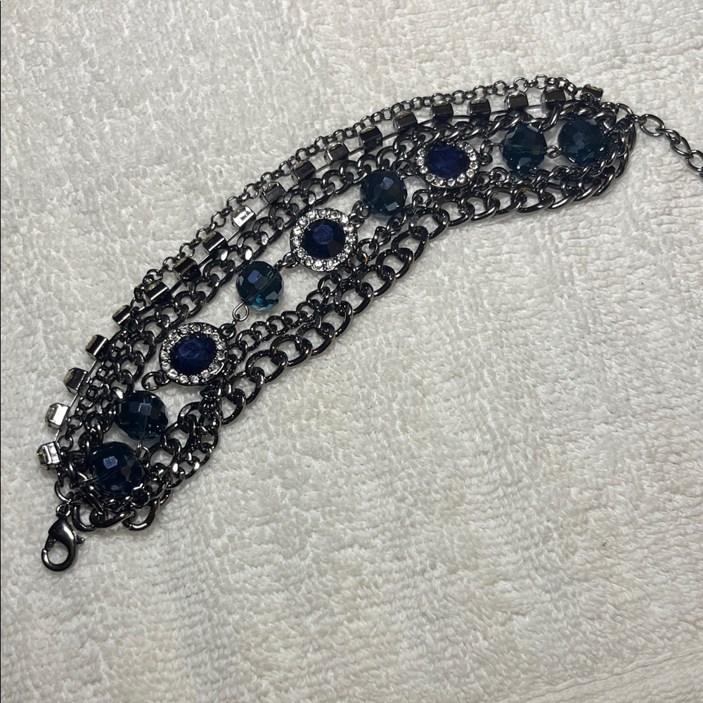 Simply Vera Wang‎ Multi-strand Blue and Silver Tone Chain Bracelet